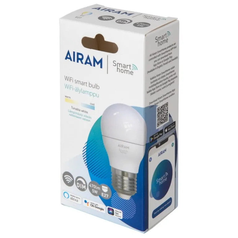 Airam SmartHome WiFi LED-lampa P45, E27 5 W 470 lm 2700–6500 K, opal