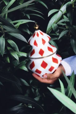 Alessi Sweet burk, 15,5 x 22 cm, vit - röd - guld