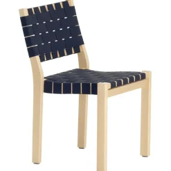 Artek Aalto stol 611, björk - svart/blå vävning