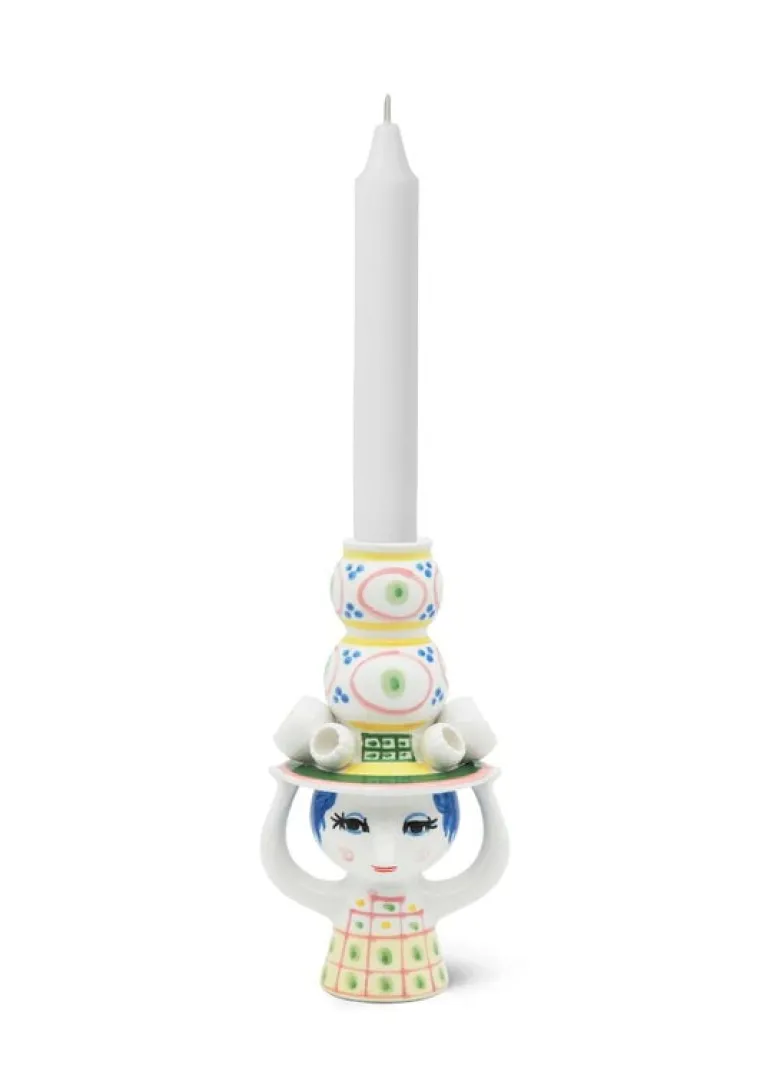 Bjørn Wiinblad Lady with Hat ljushållare, 16 cm, rosenröd - rosa