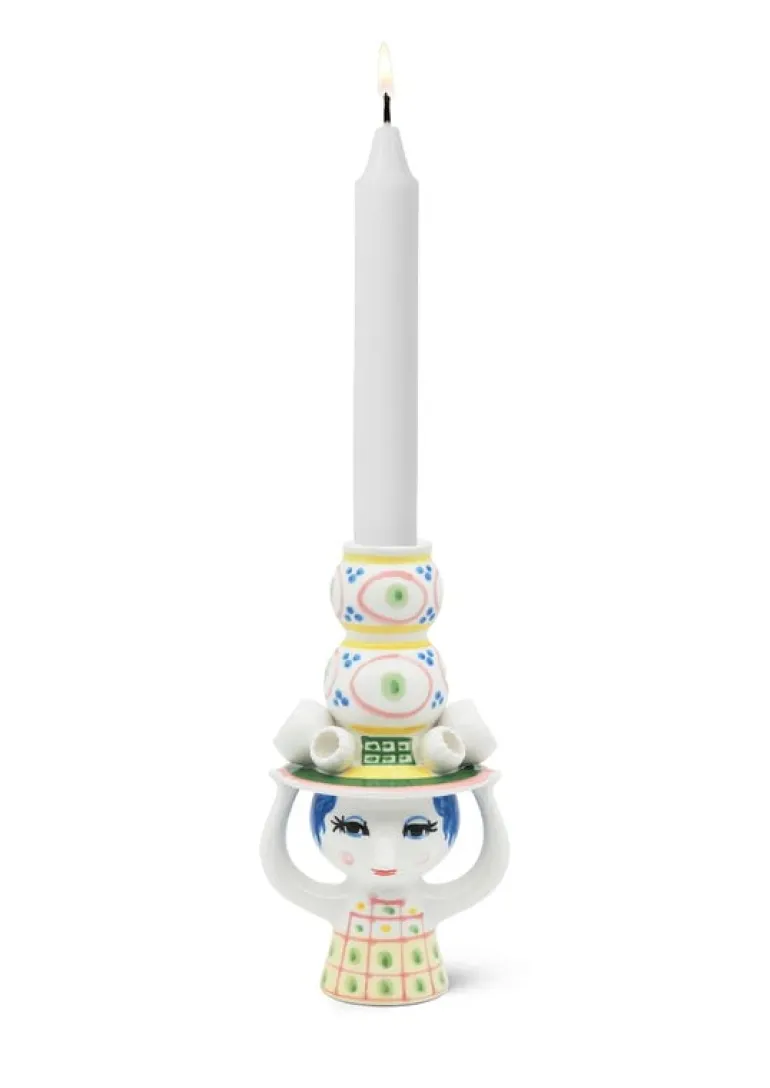 Bjørn Wiinblad Lady with Hat ljushållare, 16 cm, rosenröd - rosa