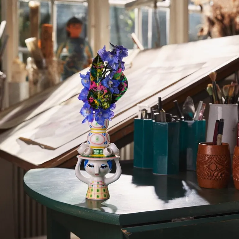 Bjørn Wiinblad Lady with Hat ljushållare, 16 cm, rosenröd - rosa