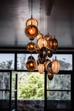 Bomma Lens Single pendel, amber - guld