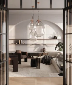 Bomma Tim pendel, medium, klar - borstad koppar