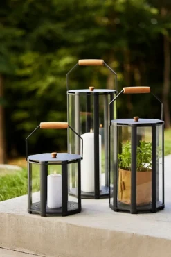 Cane-line Lightlux lykta med teakhandtag, S, lavagrå