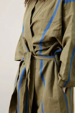 ferm LIVING Field morgonrock, oliv - klarblå