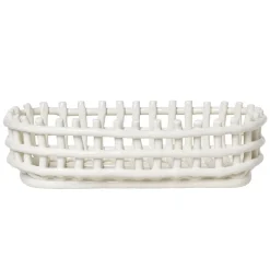 ferm LIVING Keramisk korg, oval, off white