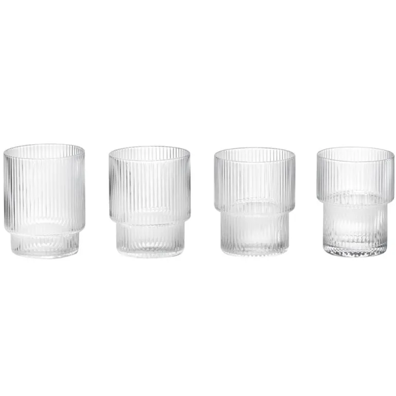 ferm LIVING Ripple glas, 4-pack, ofärgad