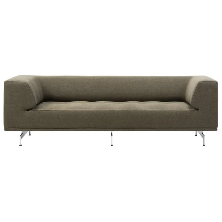 Fredericia Delphi 2-sits soffa, borstad aluminium - olivgrön Clay 14