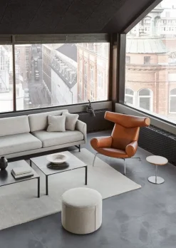 Fredericia Wegner Ox-stol, borstad krom - konjakfärgat läder