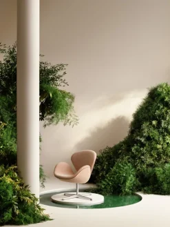 Fritz Hansen Swan 3320 fåtölj, b. alum.- Serpentine 0428, Grace kastanj