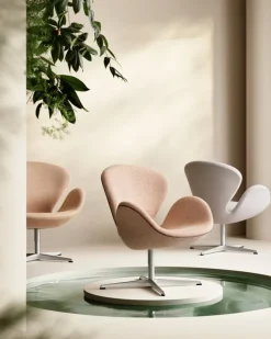 Fritz Hansen Swan 3320 fåtölj, borstad alum. - Serpentin grey - beige 0118