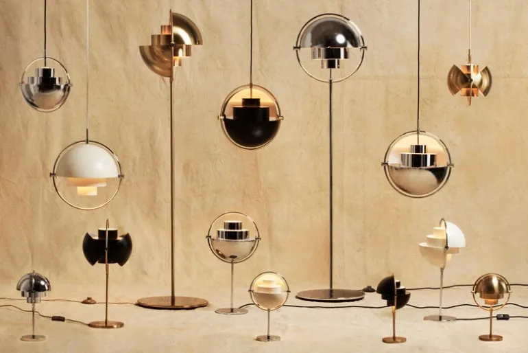 GUBI Multi-Lite pendellampa, liten, mässing - vit semimatt