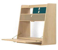 Hartô Gaston väggskrivbord, 80 cm, ek - mässing - petrolblå