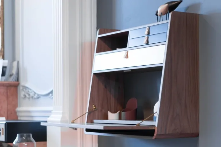 Hartô Gaston väggskrivbord, 80 cm, ek - ljusgrå - mörkgrå