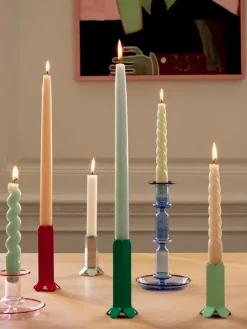 HAY Flare hög ljusstake, ljusblå med röd kant