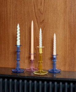 HAY Flare hög ljusstake, ljusblå med röd kant