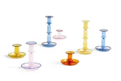 HAY Flare medium ljusstake, ljusblå med röd kant