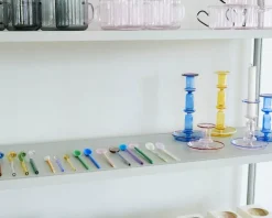 HAY Flare medium ljusstake, ljusblå med röd kant