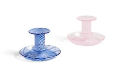 HAY Flare Stripe ljusstake, ljusblå - vit