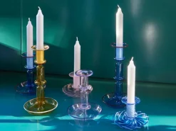 HAY Flare Stripe ljusstake, ljusblå - vit