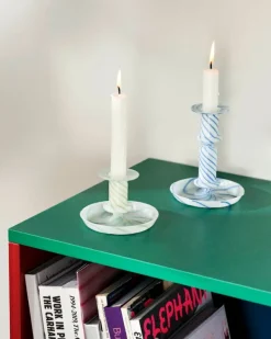 HAY Flare Stripe Milk ljusstake, grön