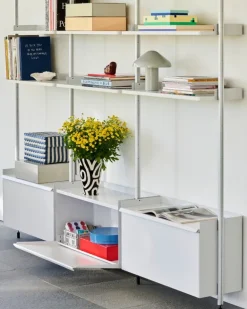 HAY Pier System 133 hylla, 3 kolumner, PS vit - aluminium