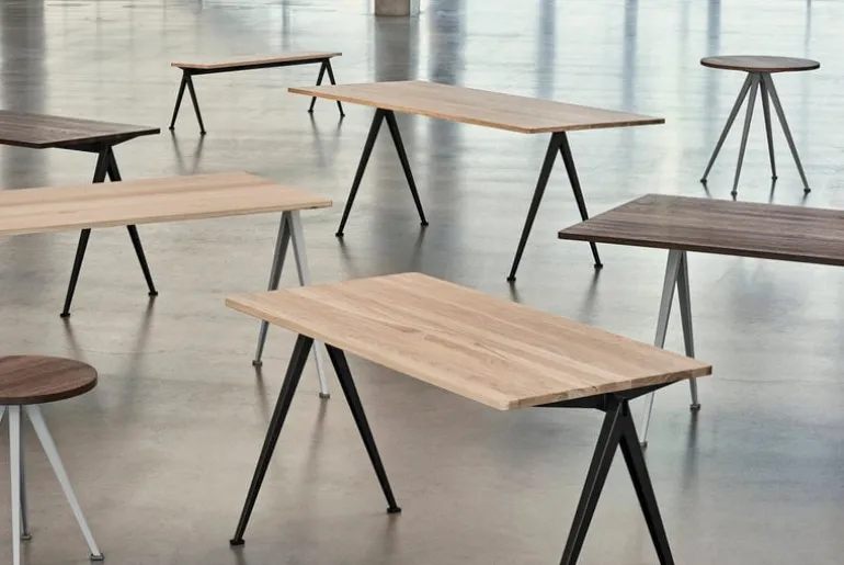 HAY Pyramid bord 01, 140 x 65 cm, beige - rökt ek