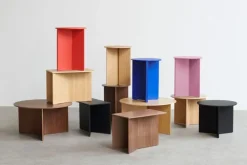 HAY Slit Wood bord, 35 cm, högt, godisrött