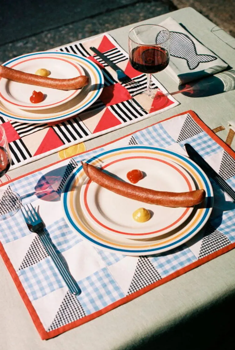 HAY Sobremesa duk, rutig, blå