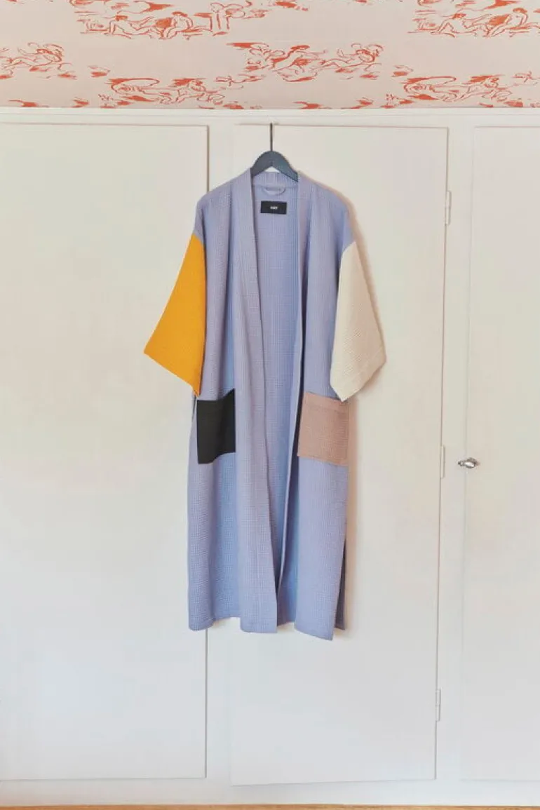 HAY Waffle morgonrock, universalstorlek, mattblå multi