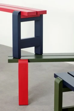 HAY Weekday Duo bänk, 111 x 23 cm, vinröd - stålblå