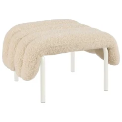 Hem Puffy ottoman, äggskalsfärgad bouclé - krämfärgat stål