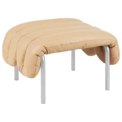 Hem Puffy ottoman, sandfärgat läder - rostfritt stål