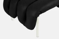 Hem Puffy ottoman, svart läder - krämstål