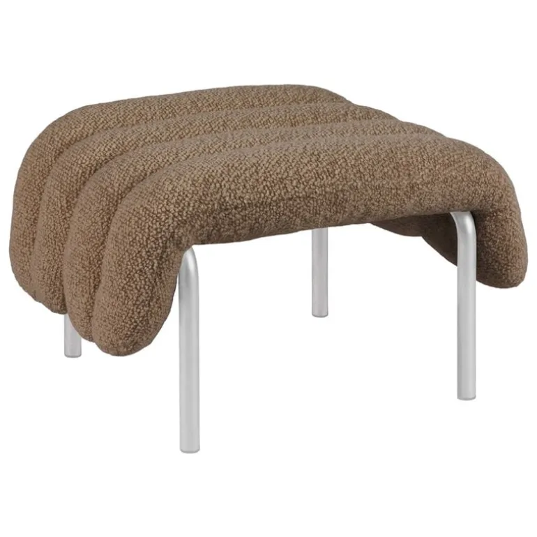Hem Puffy pall, sågspån bouclé - rostfritt stål
