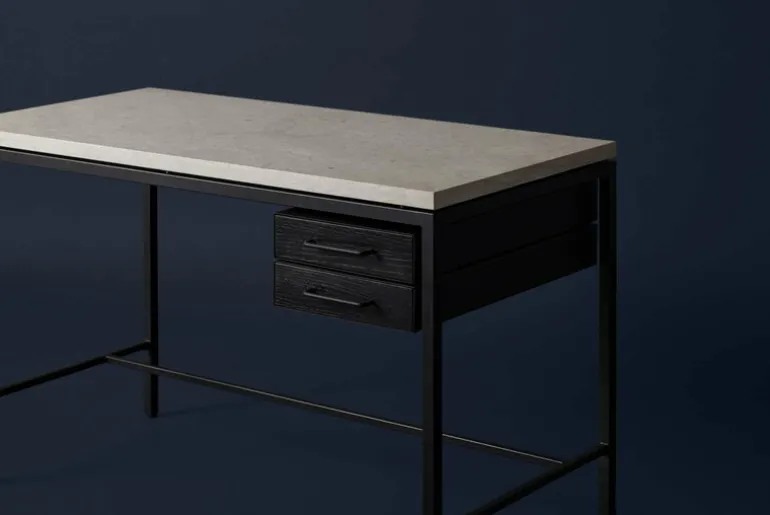 Labofa Heritage 65 skrivbord, 2 lådor, Thala-kalksten - svart