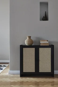 Lundia Classic skåp med rottingdörrar, 84 x 79 cm, svartlackat