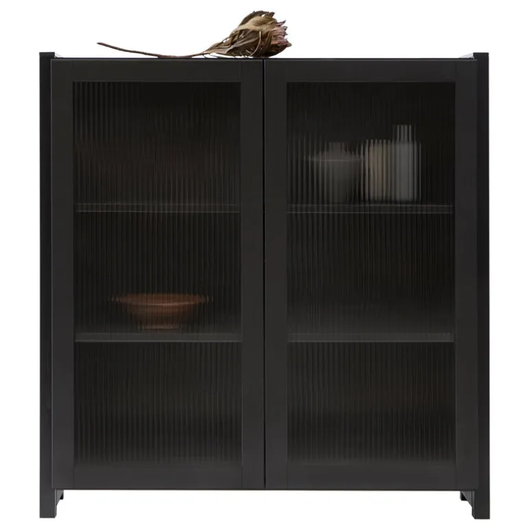 Lundia Classic vitrinskåp, ribbat glas, 104 x 109 cm, svartlackerat