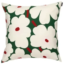 Marimekko Unikko kuddfodral, 50 x 50 cm, mörkgrön - naturvit - rosa - rödbrun