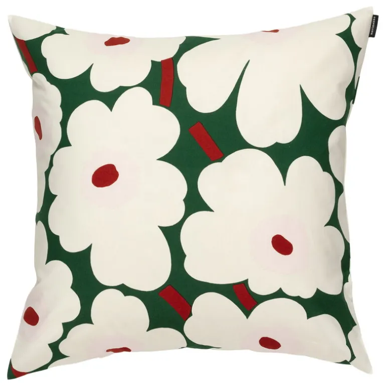 Marimekko Unikko kuddfodral, 50 x 50 cm, mörkgrön - naturvit - rosa - rödbrun