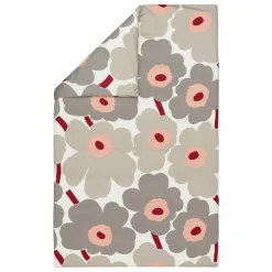 Marimekko Unikko sateen påslakan, 150 x 210 cm, off-white - varmgrå - rosa