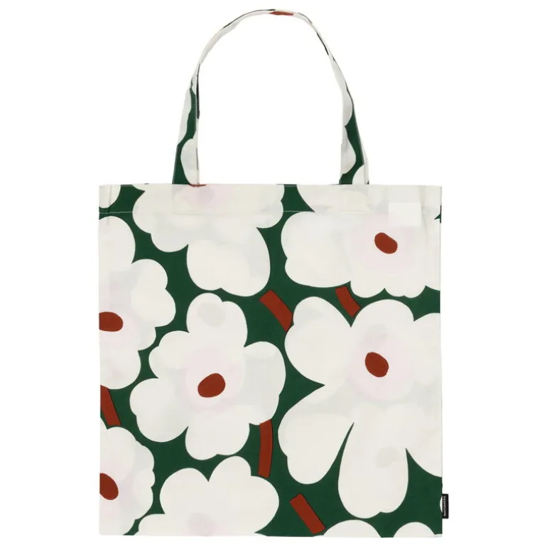 Marimekko Unikko tygväska, mörkgrön - naturvit - rosa - rödbrun