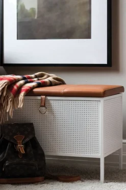 Maze Frank förvaringsbänk, vit - cognac