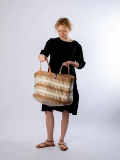 Mifuko Pamba golvkorg, XXL, vit - brun