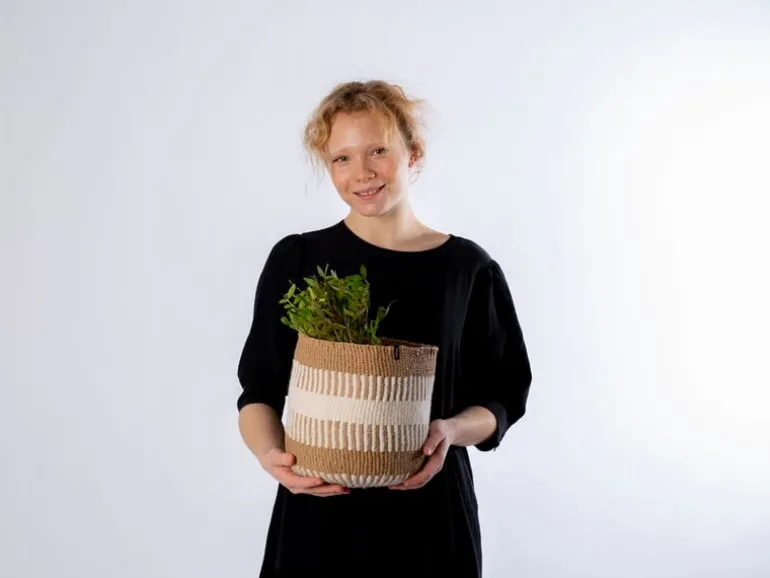 Mifuko Pamba korg, S, vit - brun