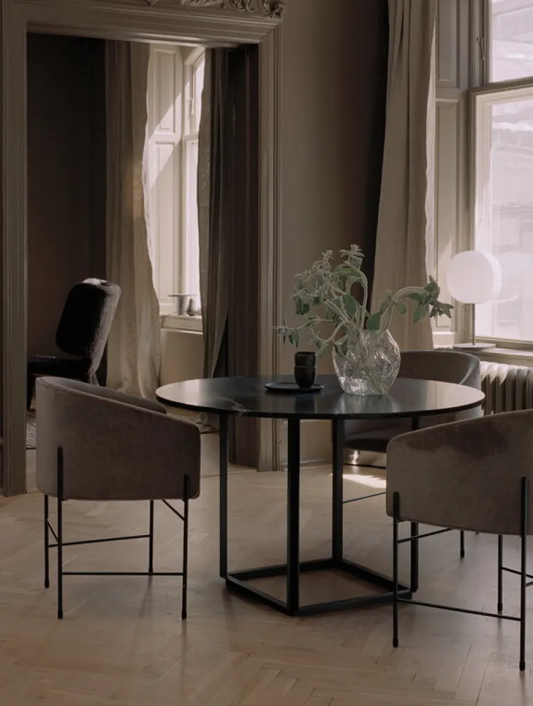 New Works Florence matbord 120 cm, svart - grå marmor