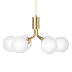 Nuura Apiales 6 pendellampa, brushed brass - opal white