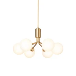 Nuura Apiales 6 pendellampa, brushed brass - opal white