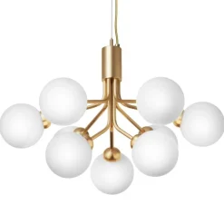 Nuura Apiales 9 pendellampa, borstad mässing - opal white